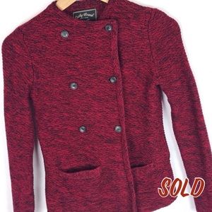 Lucky Brand Size Small Red Black Cardigan
